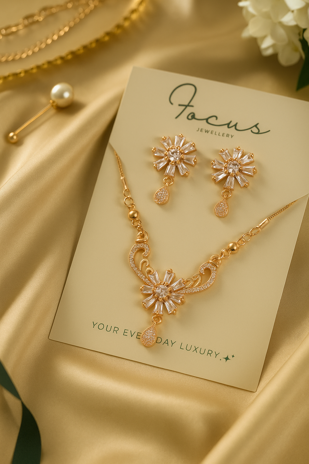 Blush Bloom β Floral Crystal Necklace & Earrings Set