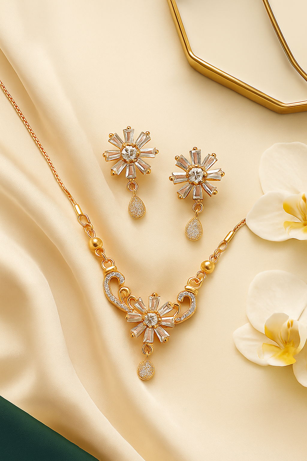 Blush Bloom β Floral Crystal Necklace & Earrings Set