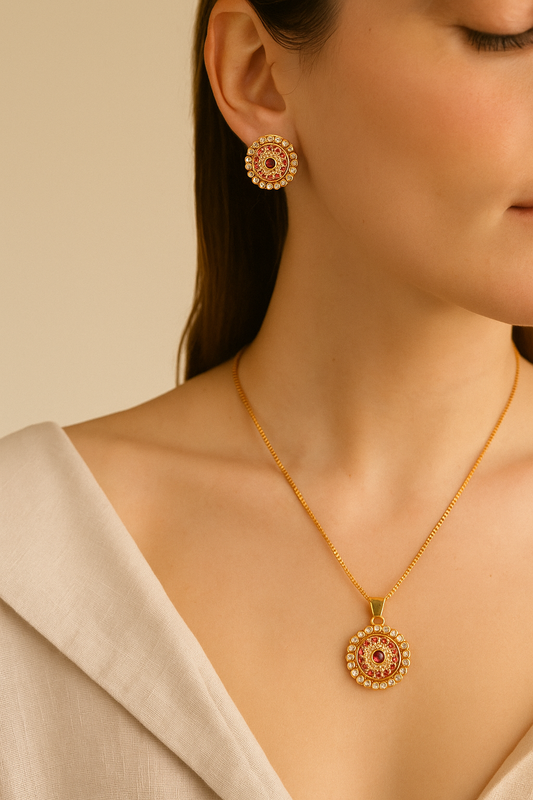 Luna Bloom – Elegant Circular Necklace & Earring Set