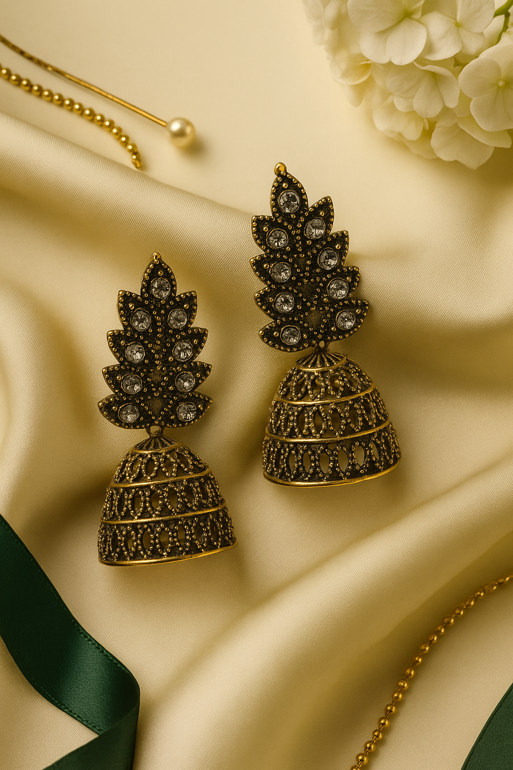 Antique Gold Elegance – Crystal Accent Drop Earrings