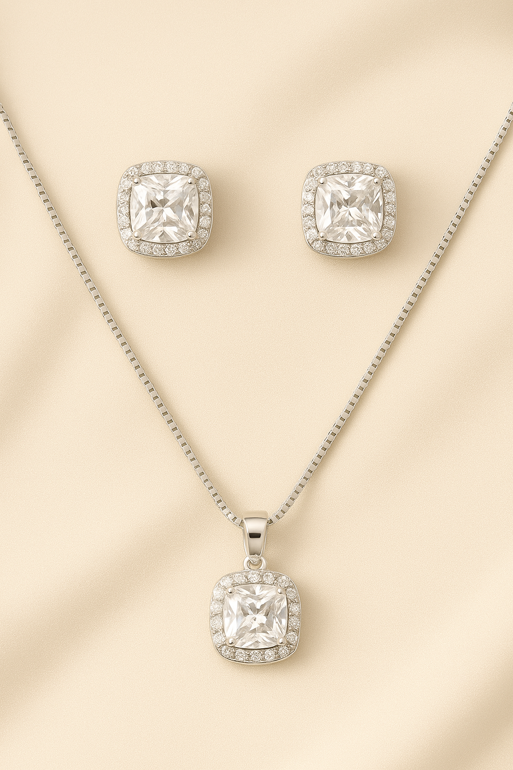 Cushion-Cut Elegance β 1 Carat Gold Zircon Jewellery Set