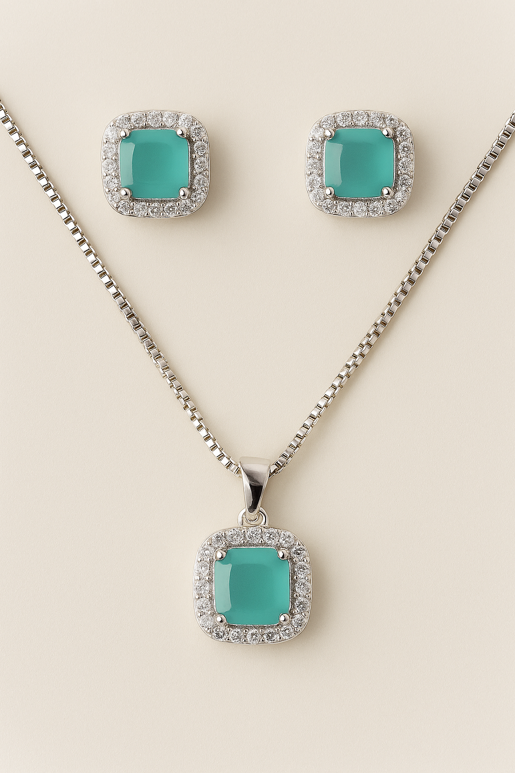 Cushion-Cut Elegance β 1 Carat Gold Zircon Jewellery Set