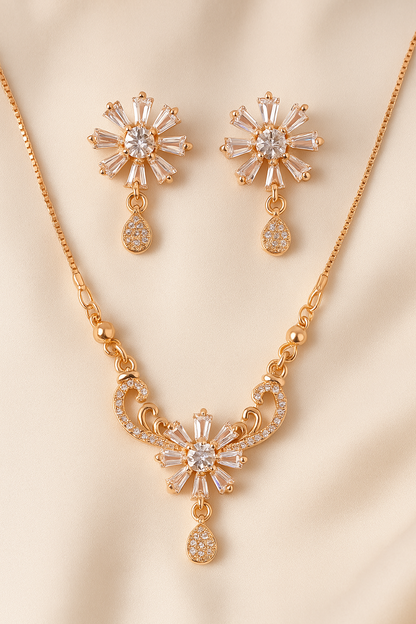 Blush Bloom – Floral Crystal Necklace & Earrings Set