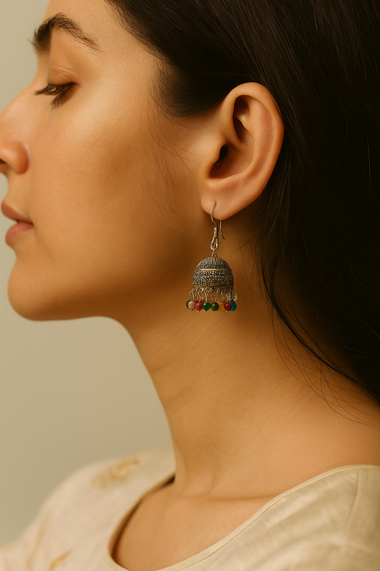 Boho Luxe – Oxidized Silver Earrings with Colorful Bead Drops