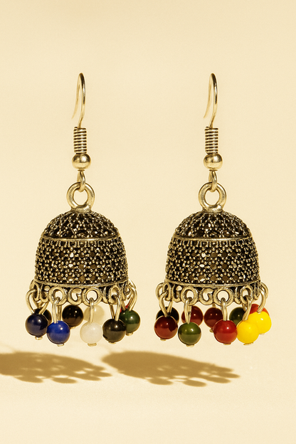 Boho Luxe – Oxidized Silver Earrings with Colorful Bead Drops