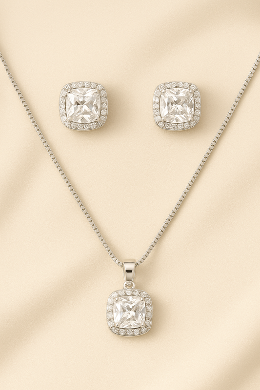 Cushion-Cut Elegance – 1 Carat Gold Zircon Jewellery Set