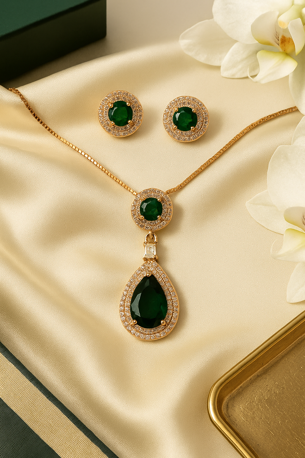 Imperial Radiance – Gold Zircon Necklace & Earrings Set